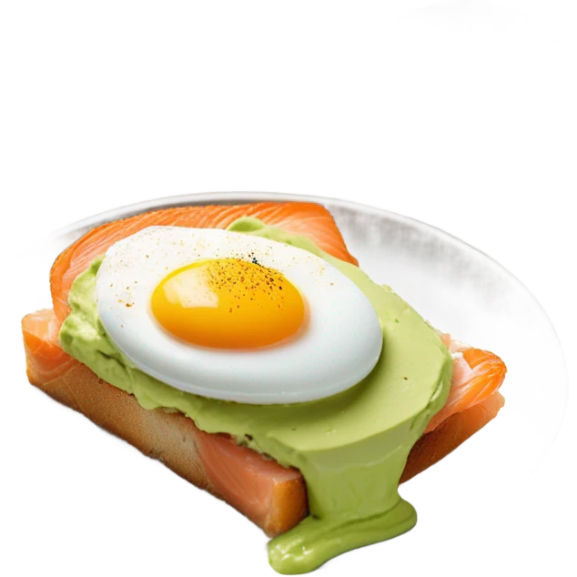 one avocado tost on brioche with salmon and eggs emoji