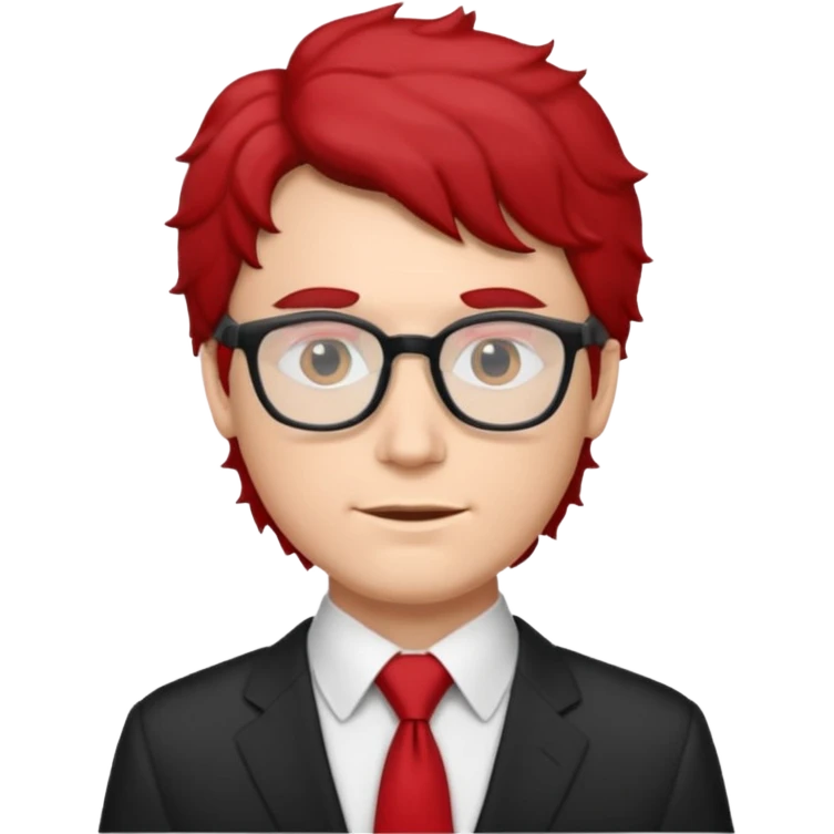 white man in white shirt, having red tie, black wavy hair, wearing glasses emoji