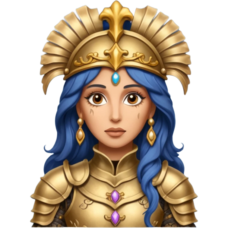 realistic cinematic actress Cher in baroque styling with dirty damaged armor in a forest emoji