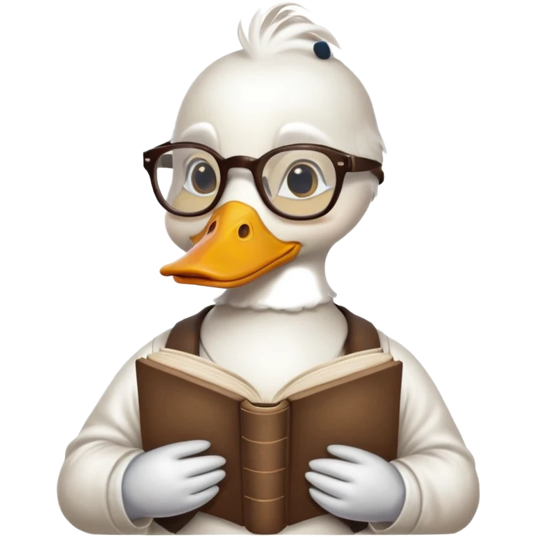 white duck holding book wearing glasses emoji
