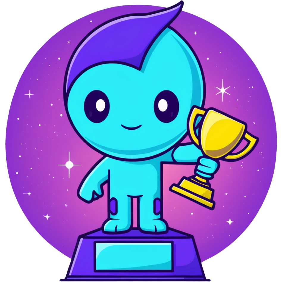 Alien award trophy with aurora-like cosmic colors, deep space purples and blues, gleaming with stardust emoji