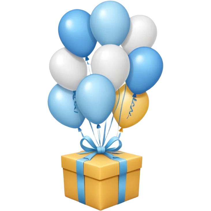 Please make light blue and white balloons too, make several and tie them to a gift, the gifts with the most balloons, make the light blue and white balloons emoji