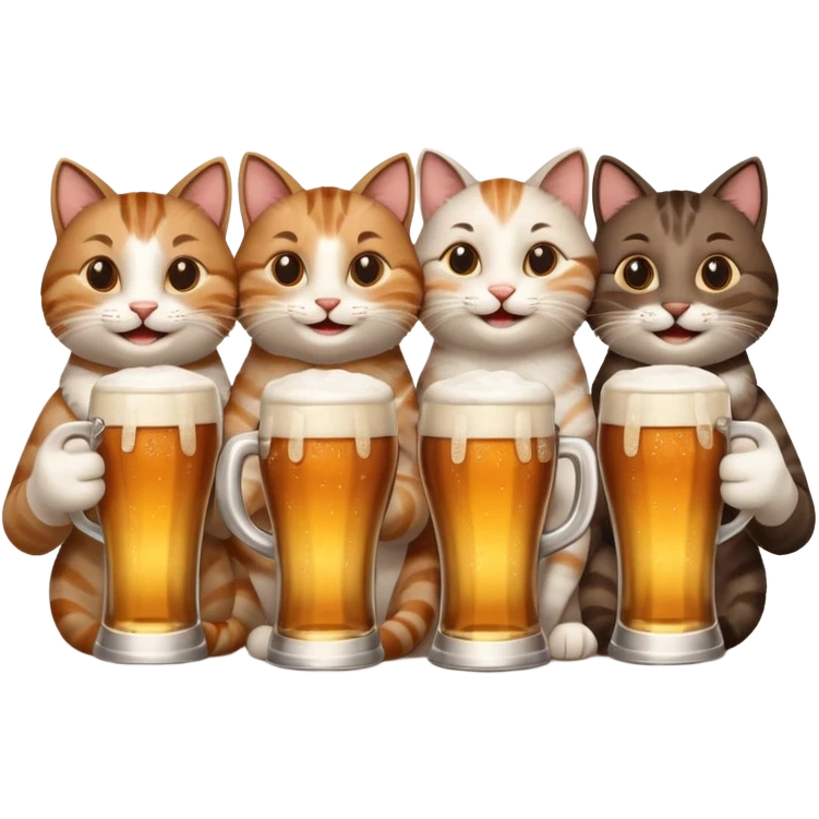 four happy cats drinking beer together emoji