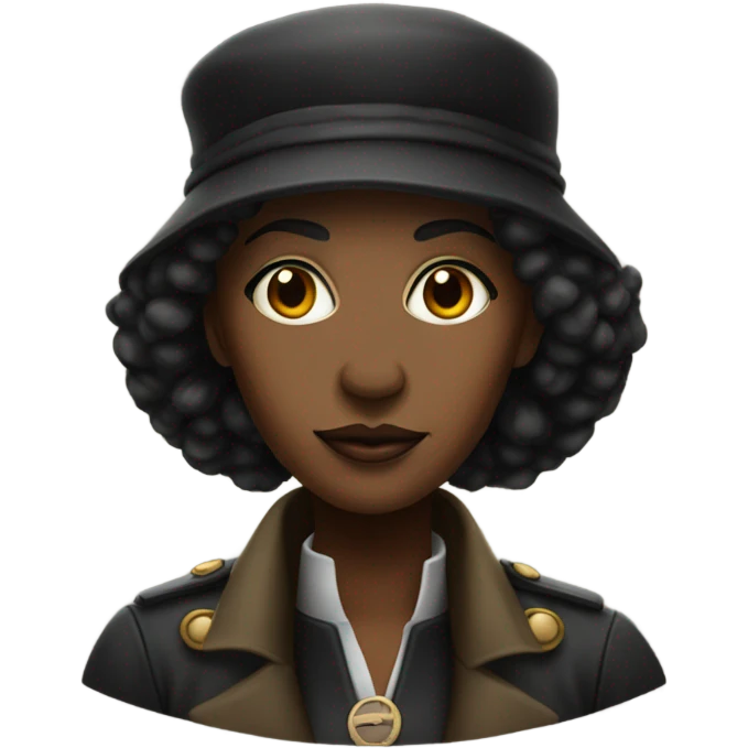 A tall black female revolutionary in dark shades and a tam hat. emoji