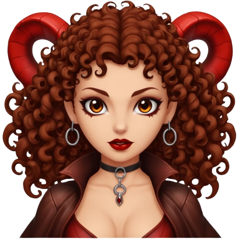 Lilith symbol seductress evil brown curly haired sexy succubus woman with leather on emoji