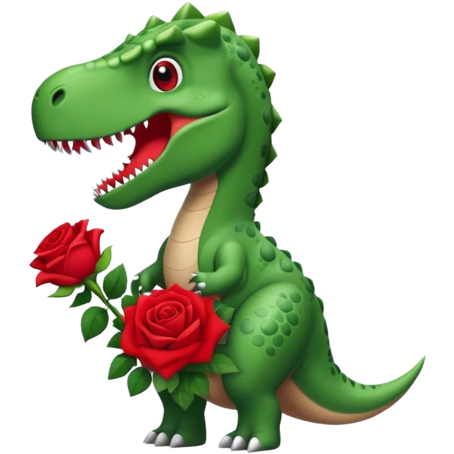 Dinosaur holding bouquet of red roses emoji