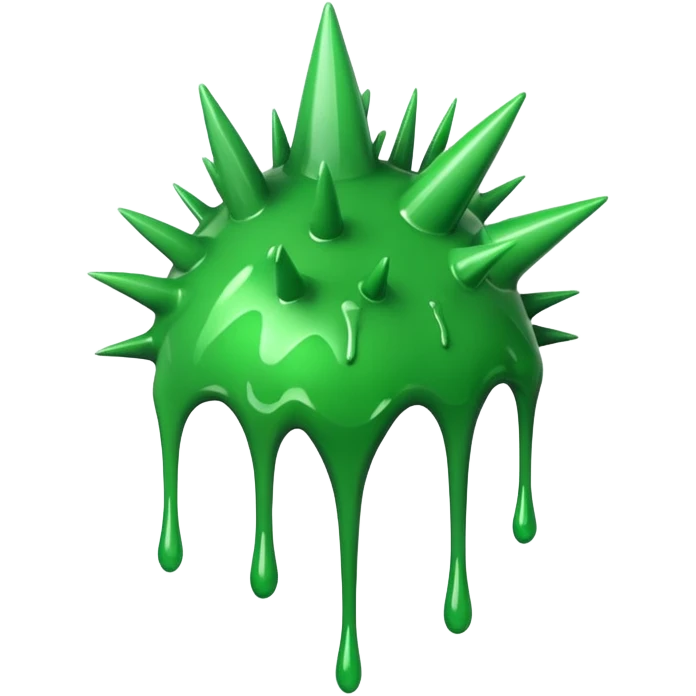 A glossy green paint splash with irregular spiky edges on a transparent background. emoji