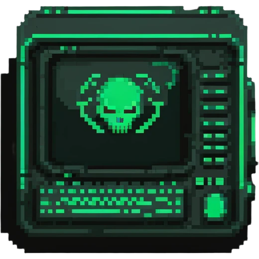 32x32 cyberpunk terminal icon with green code glowing, retro computer style emoji