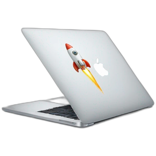 MacBook with a rocket logo emoji