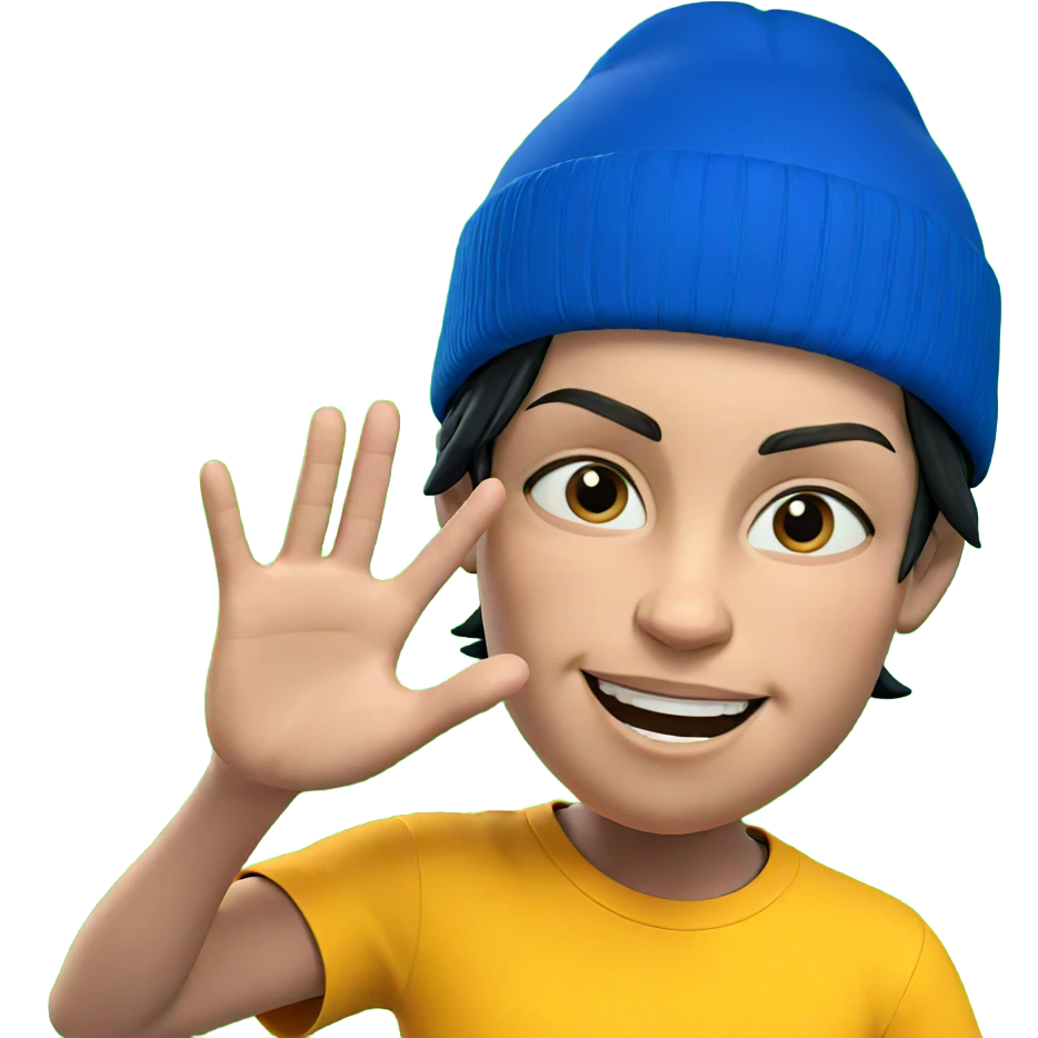 smiling boy in blue beanie emoji