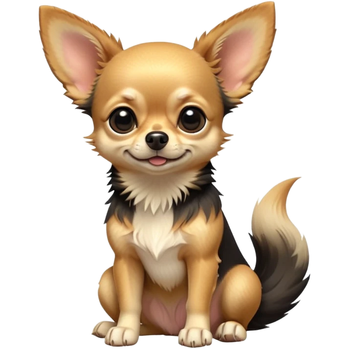 cinematic-[chihuahua dog]-realistic-full-body-sitting-emoji,-tail-resting-loosely-beside-its-paws,-head-tilted-dramatically,-scruffy-[black and tan]-fur,-simplified-yet-realistic-focused-features,-highly-detailed,-glowing-with-an-almost-sarcastic-glow emoji
