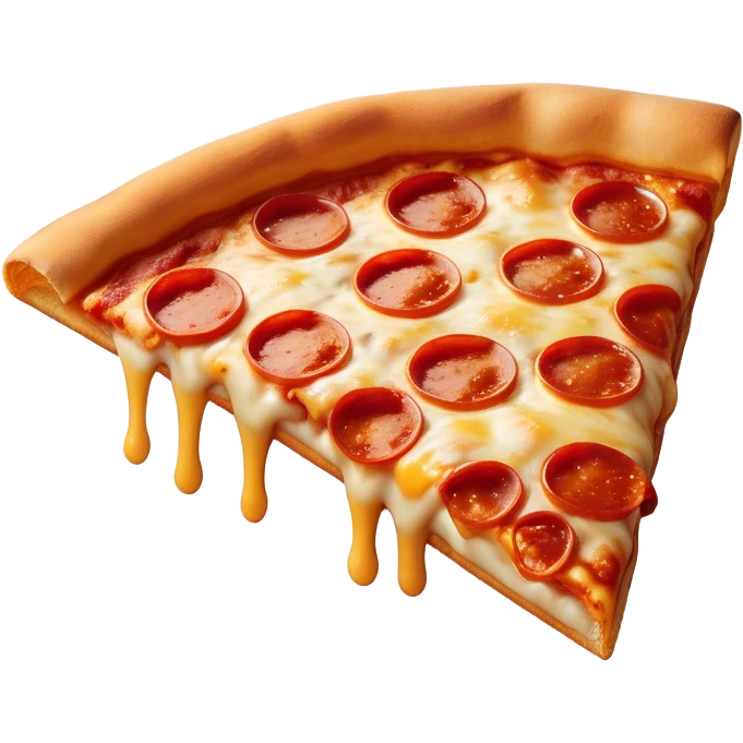Cinematic cheesy pizza slice, gooey melted cheese stretching as a bite is taken, crispy golden crust, rich tomato sauce, vibrant toppings, warm glowing background, inviting and delicious. emoji