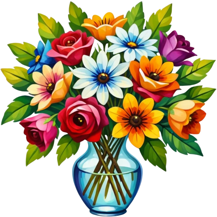 Realistic bouquet of flowers, vibrant Afremov oil painting style emoji