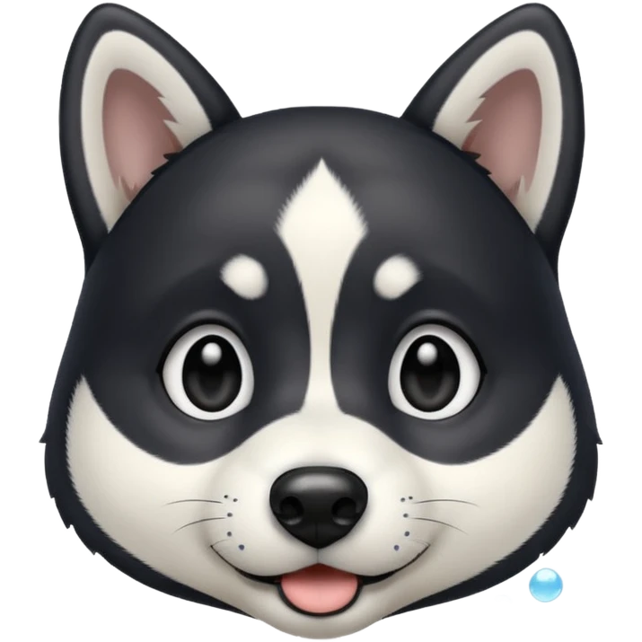 Black husky with white inside ears, white bubbles for eye brows, white mouth and black stripe going down nose emoji