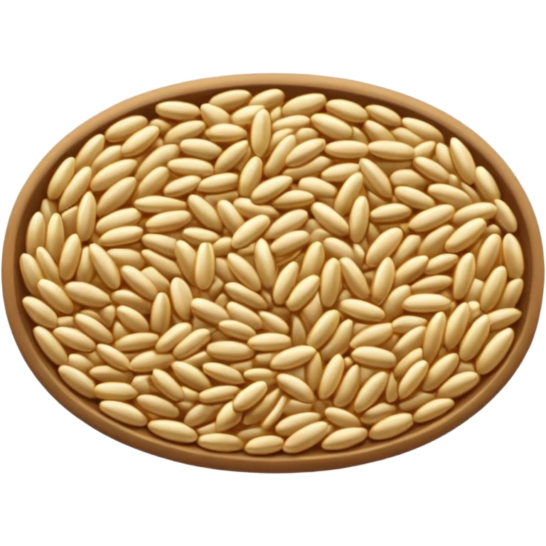 loose scatter of whole barley grains, oval and slightly elongated, pale beige to light golden, smooth matte surface with fine ridges, hearty rustic cereal look, soft lighting, subtle shadows, emoji scale emoji