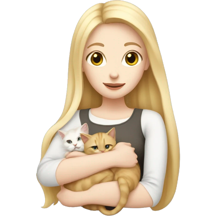 pretty woman with pale skin, very long blonde hair  hugging a cat emoji
