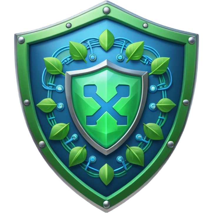 generate full blue cyber shield with different  green hack symbols  emoji