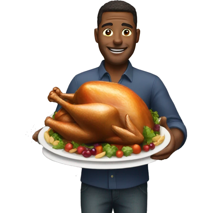 Man stuffing a turkey emoji