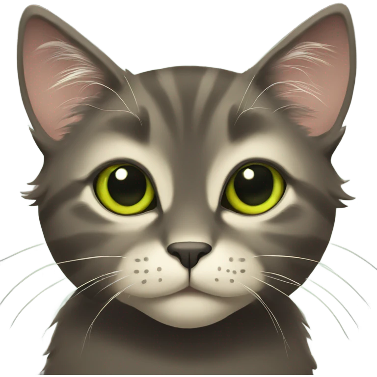black male cat with fluffy cheeks and yellowish green eyes emoji