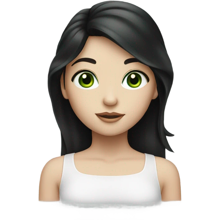 A girl has white skin, black hair and green eyes emoji