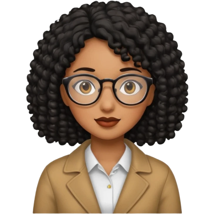Chica con cabello rizado color negro, piel morena y que use lentes emoji