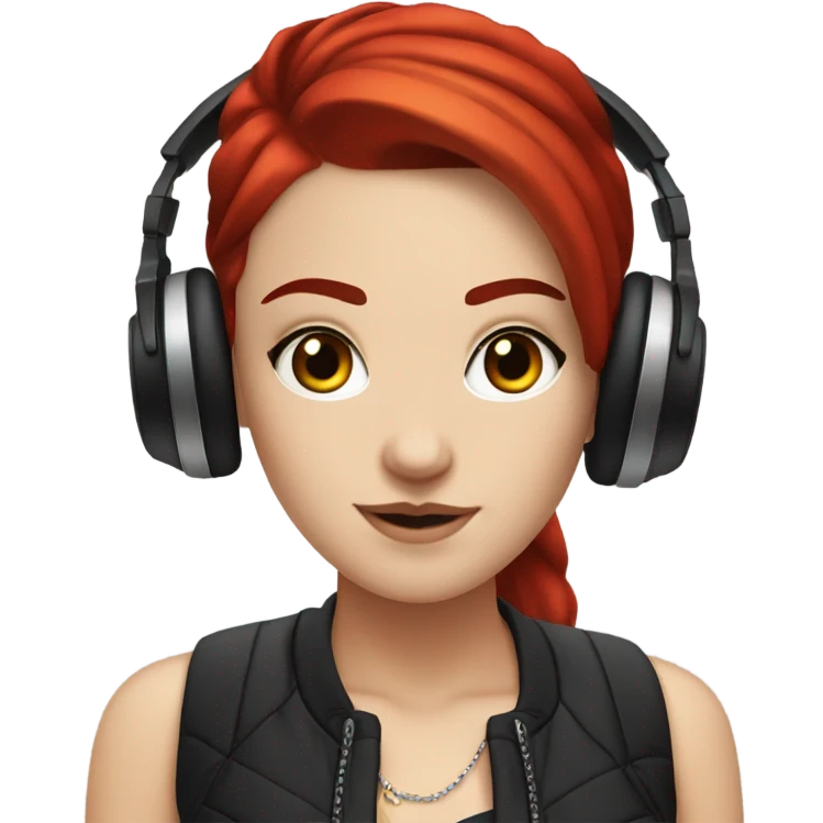 white girl with red hair and eyebrow piercing and dark hair djing emoji