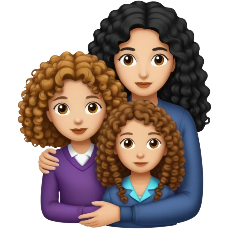 Aunt black long hair light medium skin, and niece tan curly hair emoji