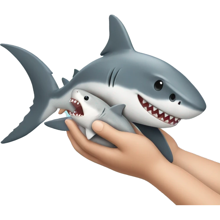 shark holding a stuffed bunny in its hand. emoji
