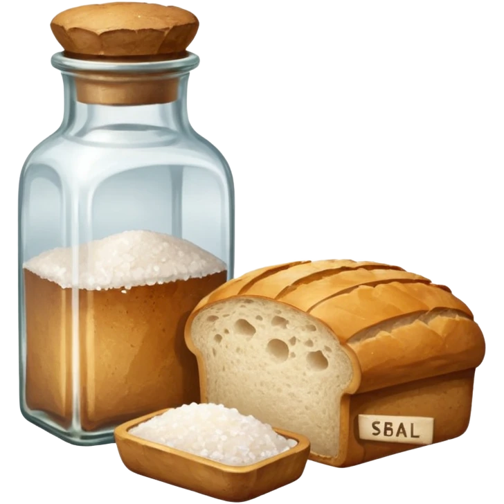  a one victorian bottle of salt and a loaf of bread emoji