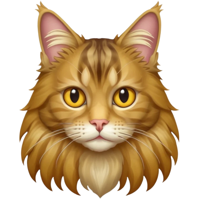 Realizza un gatto di razza maine coon con denti affilatissimi e cattivissimo emoji
