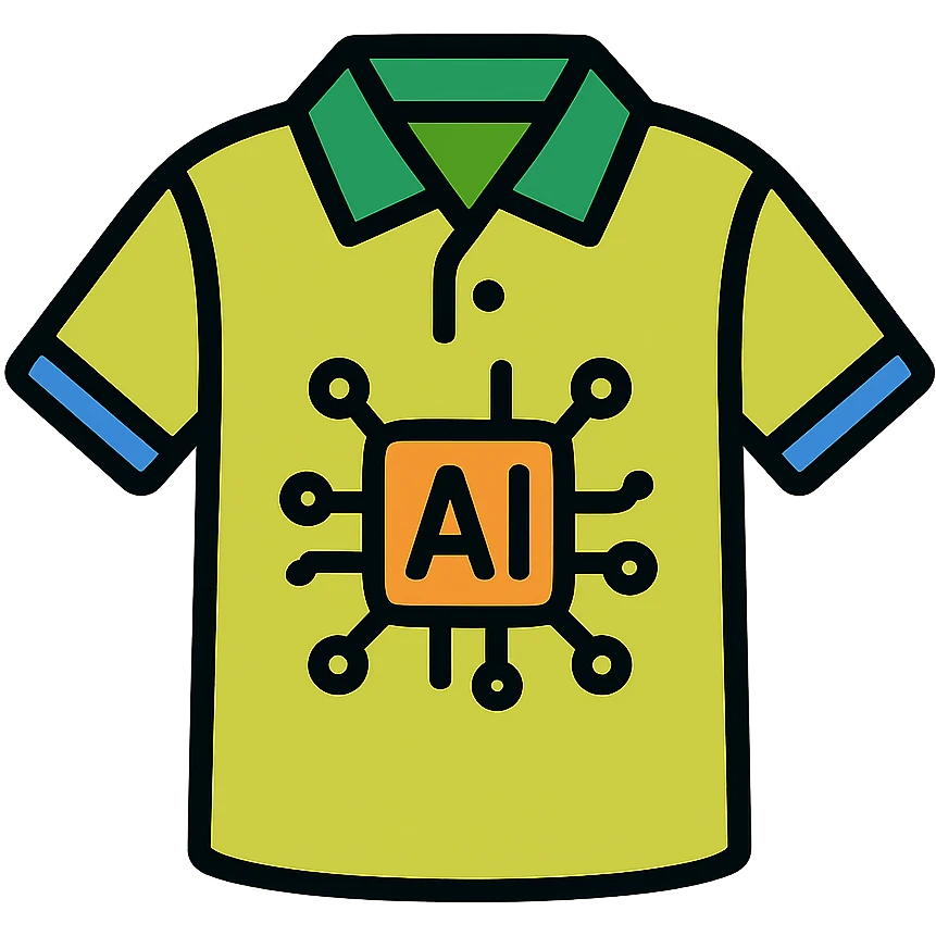 eco-friendly polo shirt featuring artificial intelligence design elements, lineal color icon with black outlines emoji