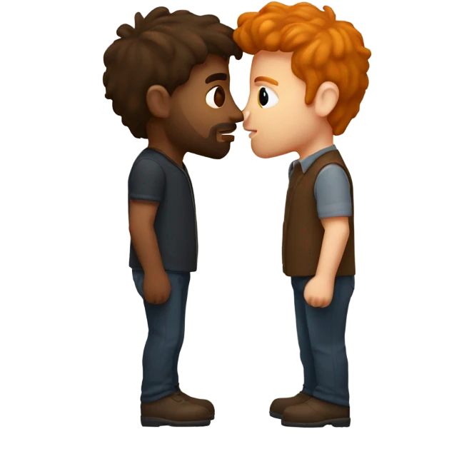 Brunette Man Kissing ginger man emoji