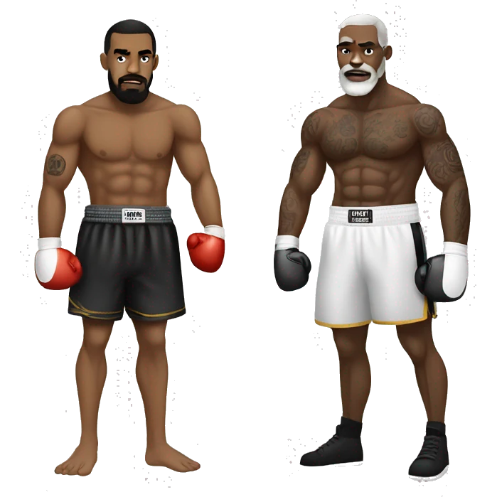Black tattooed boxer vs white bearded boxer emoji