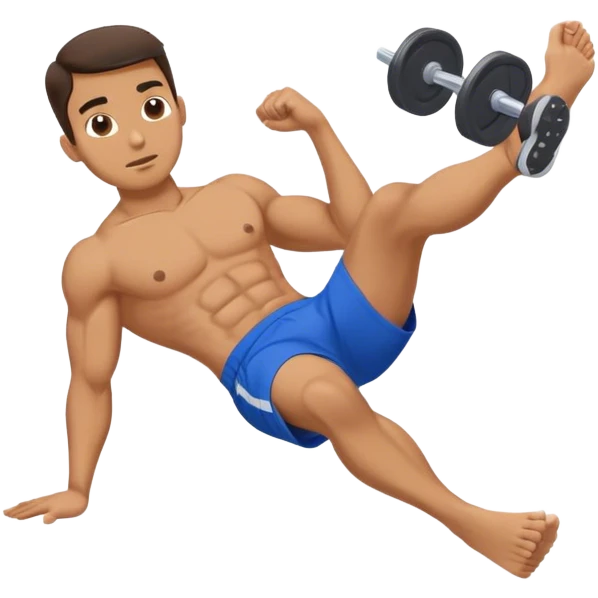 side-view of guy in blue shorts doing decline crunches emoji