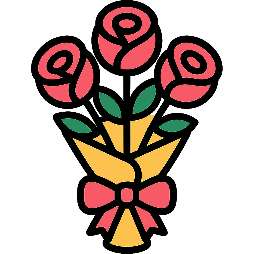 minimalist bouquet of roses with pink-reddish ribbon emoji