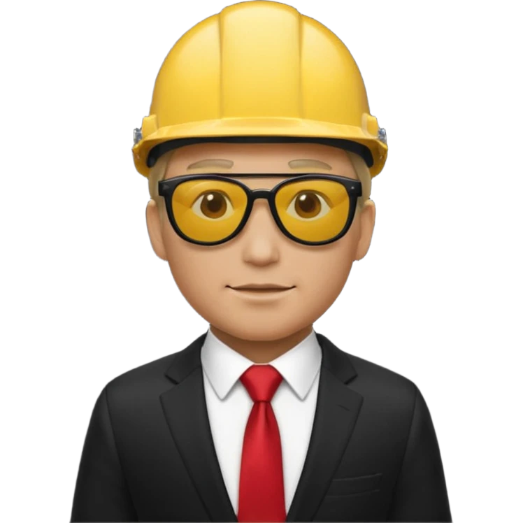 black suit red tie with yellow helmet man and sunglasses emoji