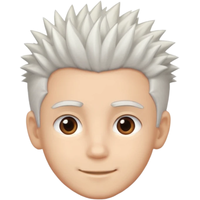 A light-skinned boy with soft, spiky white hair,, brown eyes, and a gentle smile. emoji