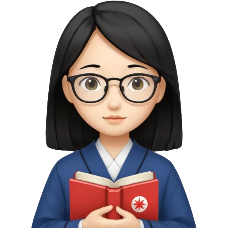 A student, asian girl, long black hair, wearing glasses, japanese uniform, hold book in front of their chest emoji
