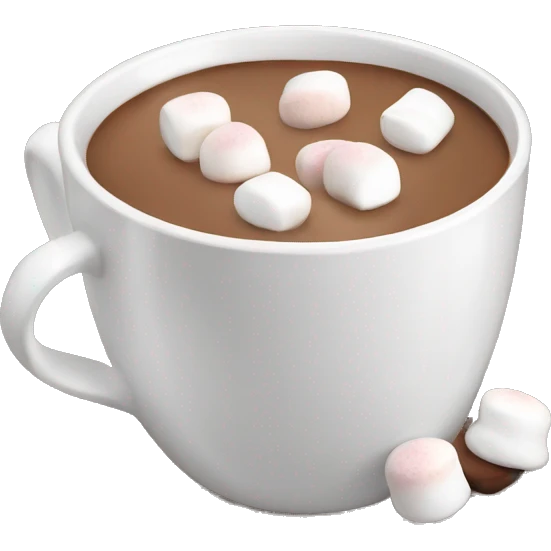 White mug with hot cocoa and marshmallows in it emoji