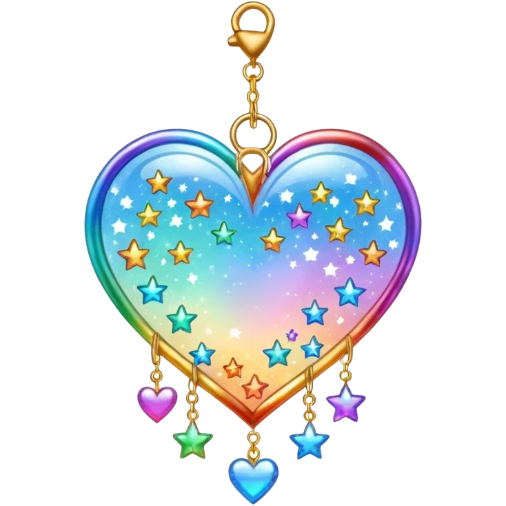 Sparkly glittery aesthetic Iridescent rainbow suncatcher hanging hearts and tiny stars emoji