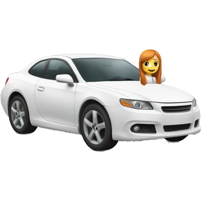 A white car with a ginger girl next to it  emoji