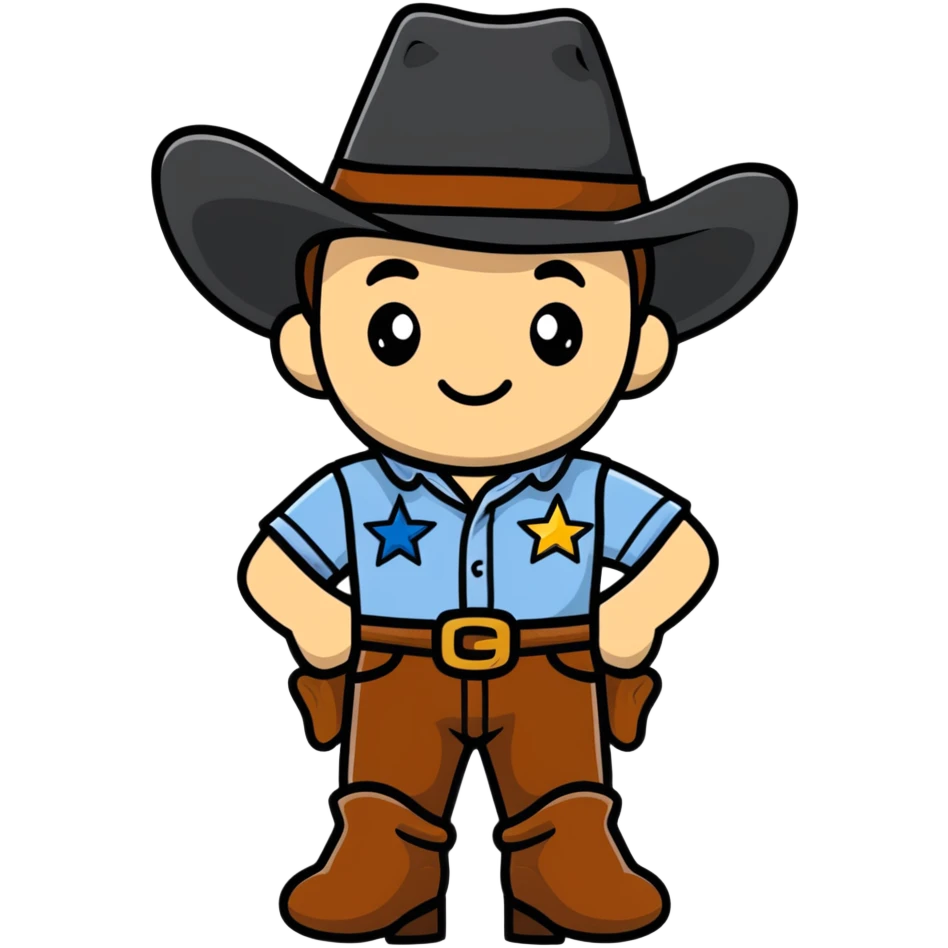 Cowboy with a star on his shirt, wearing a cowboy hat and boots emoji