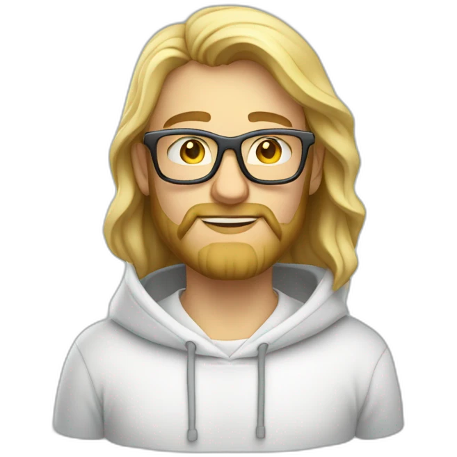 developer- beard-blond-with glasses-using-white-hoodie-at-computer-iridescent-light emoji