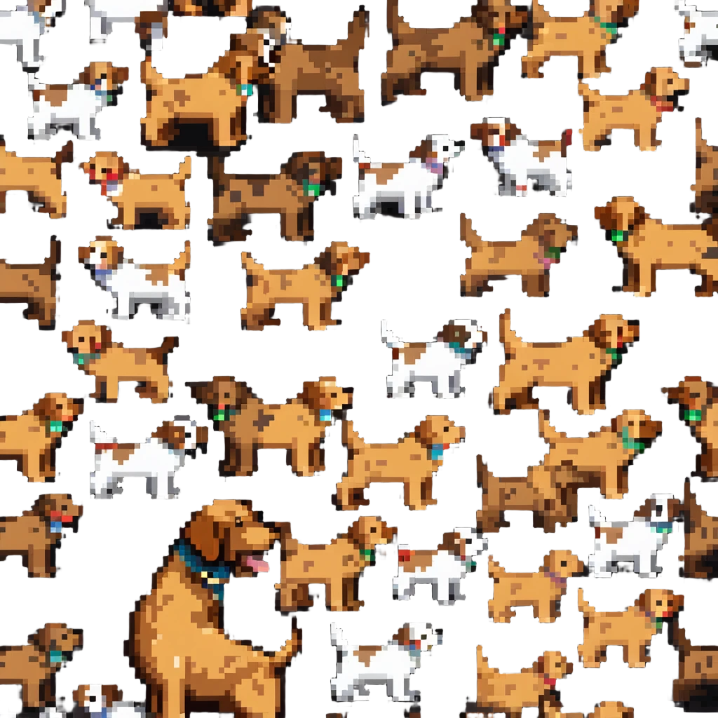 pixel art brown Labrador dog with spotted calico pattern emoji