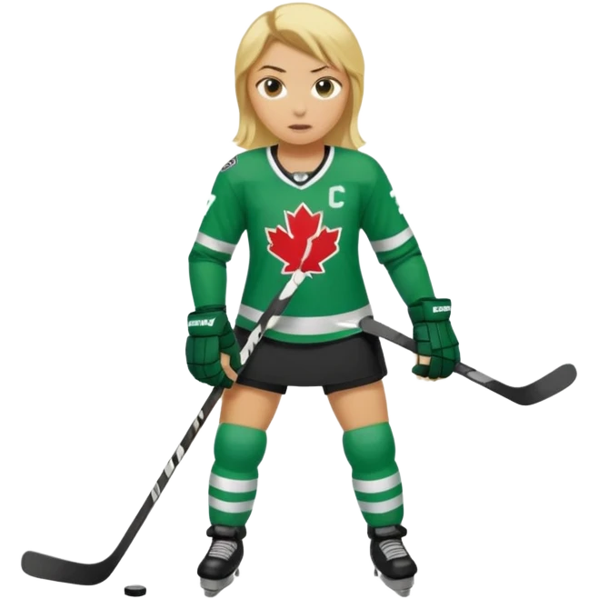 Girl hockey player full body with green jersey emoji