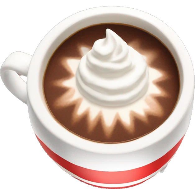 Cup of hot coco in a red and white diagonal striped mug with whipped cream on top emoji