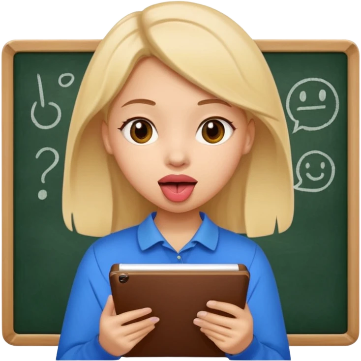 girl taking notes in board, smart tongue out emoji