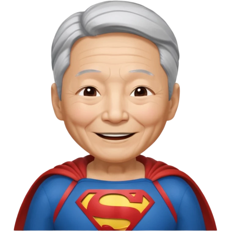 Chinese elderly dressed as Superman laughing with closed eyes emoji