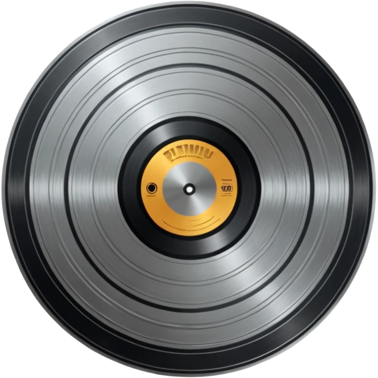A dark metal platinum music award plaque The center features a relief of a or stylized vinyl record in a slightly darker metallic tone emoji