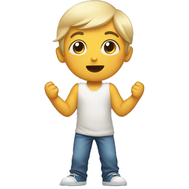child shrugs his shoulders and spreads his arms  emoji